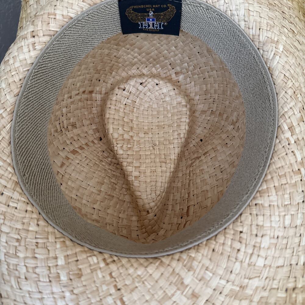Henschel Hat Co Straw Cowboy Hat Medium With Leather And Beads Hatband Made USA - Picture 13 of 14